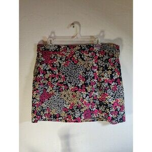 Rafaella Skort Black Floral Viscose Spandex Elastic Waist Sz XXL/2XL Waist 38"